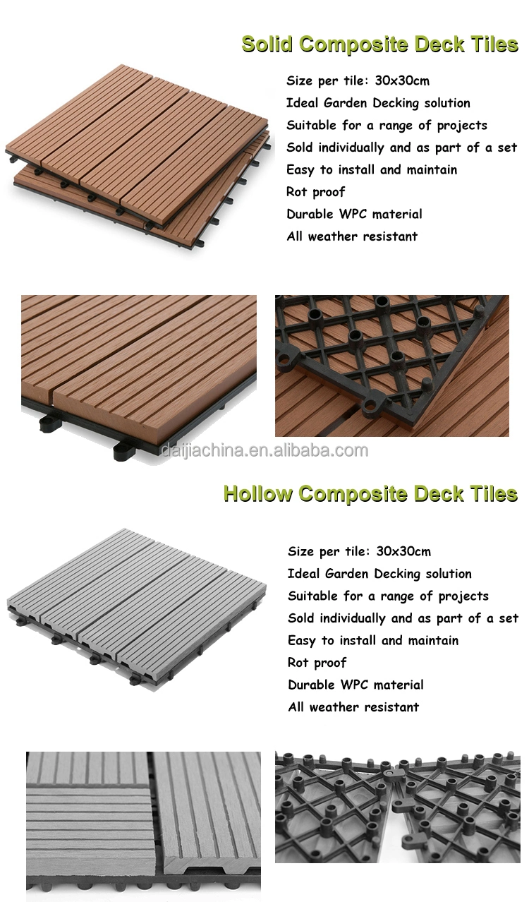 Outdoor Wood Flooring 300mm X 300mm WPC DIY Interlocking Outdoor Composite Deck Tiles