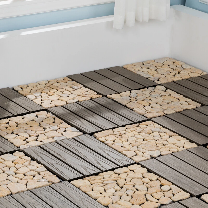 Wood Plastic Tiles Woodgrain Interlocking WPC Engineered Flooring Outdoor Decking Tiles Wood Plastic Composite Tile