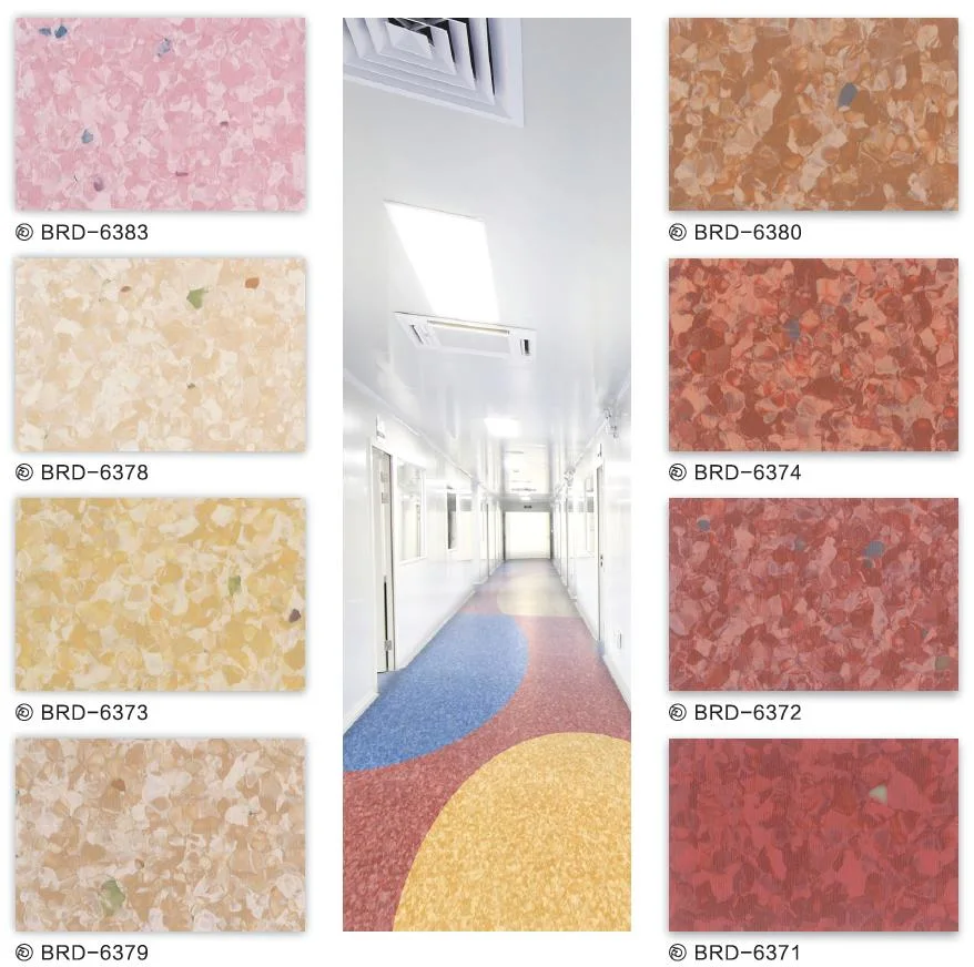 Hospital Flooring Fireproof Anti-Slip Anti-Static Wear Resistant Solid Pure Plain Color Commercial PVC Vinyl Sheet Homogeneous Flooring Roll for Dance Room