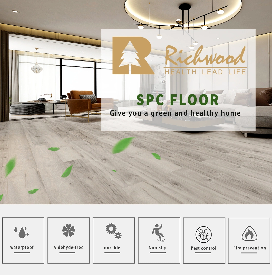 Practical Non-Slip Spc Hard Texture Tile Vinyl Floor in Factory Wood Grain Indoor