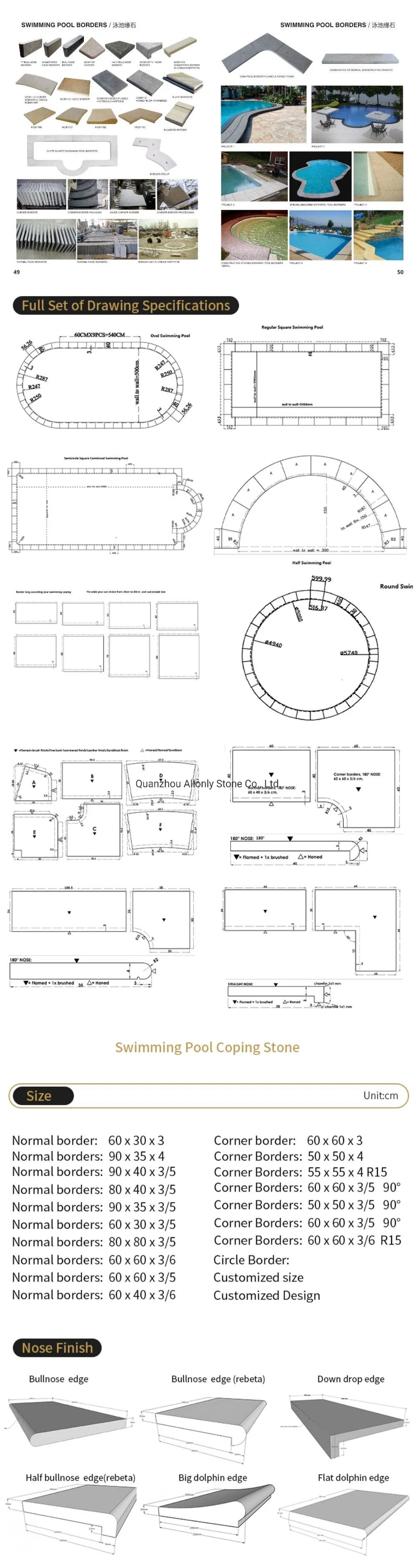 Bullnose G654 Padding Dark Granite Semi Inground Pool Border Coping Tile with Deck