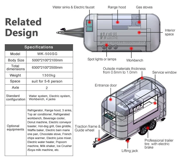 Wecare Fast Mobile Hotdog Coffee Cart Street Food Van Vintage Ice Cream Food Truck Pizza BBQ Food Trailer