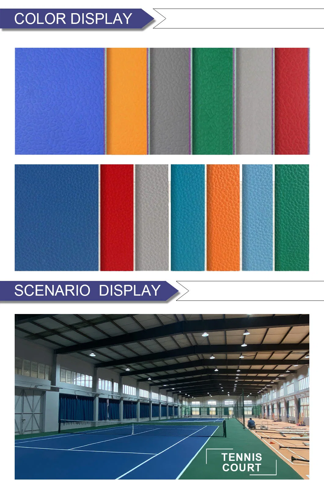 Anti-Skid Design Colorful Waterproof Indoor Sport Court PVC Vinly Floor