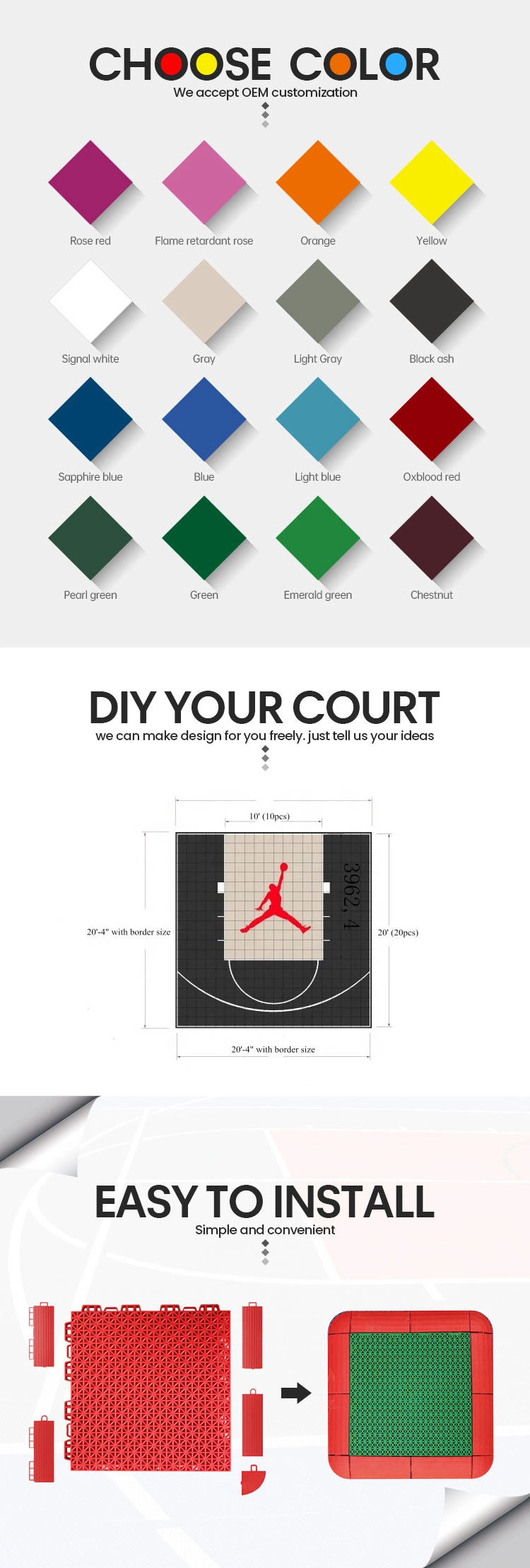 Eco-Friendly Outdoor Multi Plastic Game Court Flooring for Shuffleboard Court