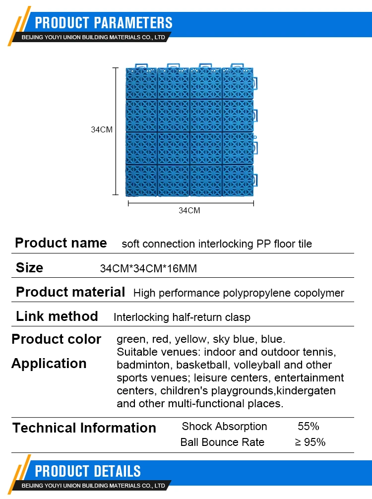 Modular Outdoor Interlocking Wear-Resistant PP Floor Tile for Backyard Basketball Court