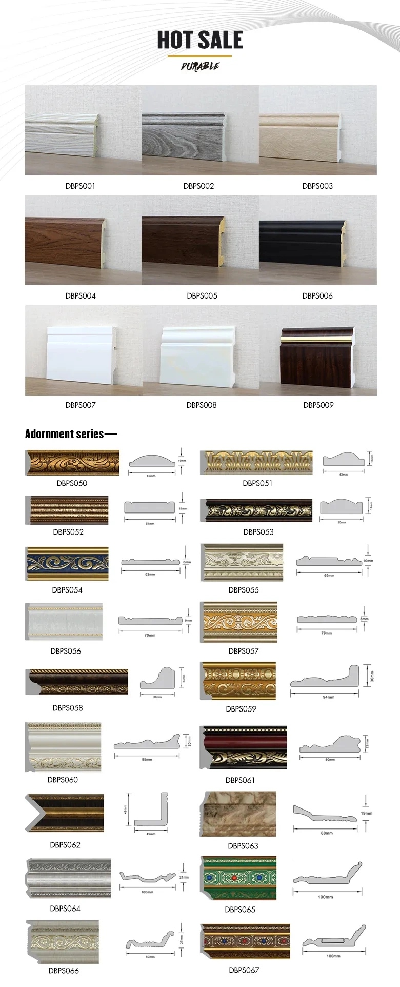 Manufacturer Decorative Skirting Profile PS PVC Flooring Accessories Molding Eco-Friendly Skirting Board