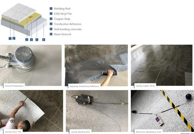 Anti-Static Homogenous PVC Vinyl Floor ESD Tiles for Electronic Factory