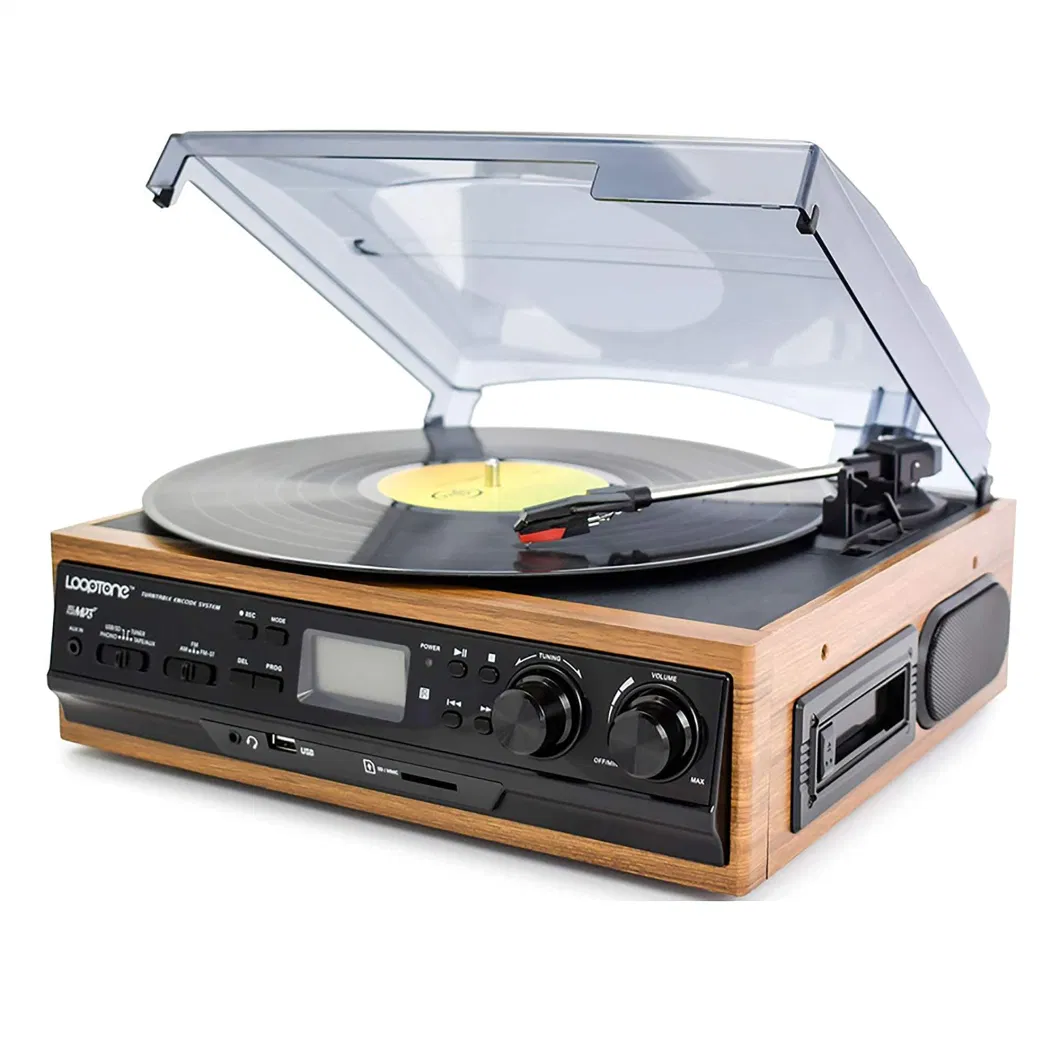 45 Rpm SD USB Vinyl Turntable Phonograph Player Stereo Cassette Tape Player