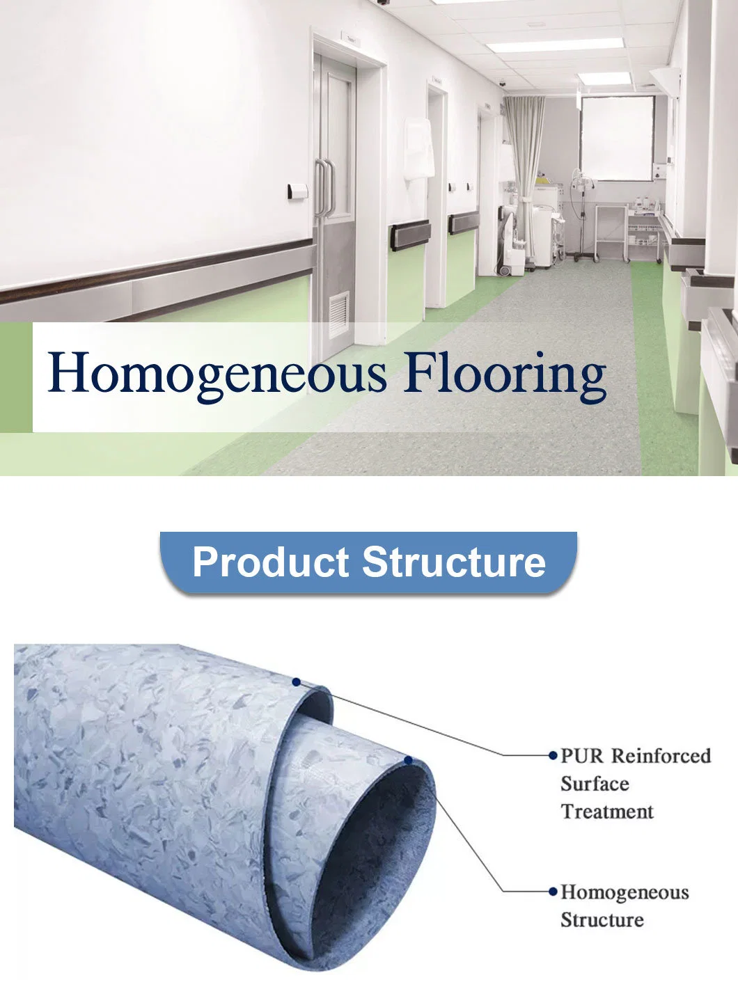 Anti-Static Antibacterial 100% Virgin Indoor PVC Plastic Homogeneous Vinly Flooring/Roll/Sheet