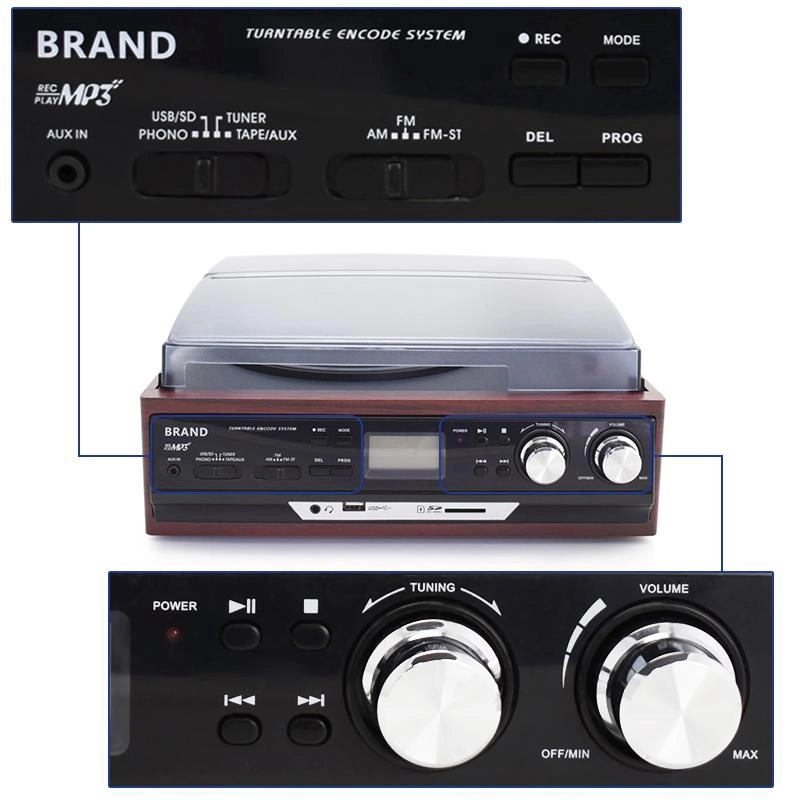 45 Rpm SD USB Vinyl Turntable Phonograph Player Stereo Cassette Tape Player