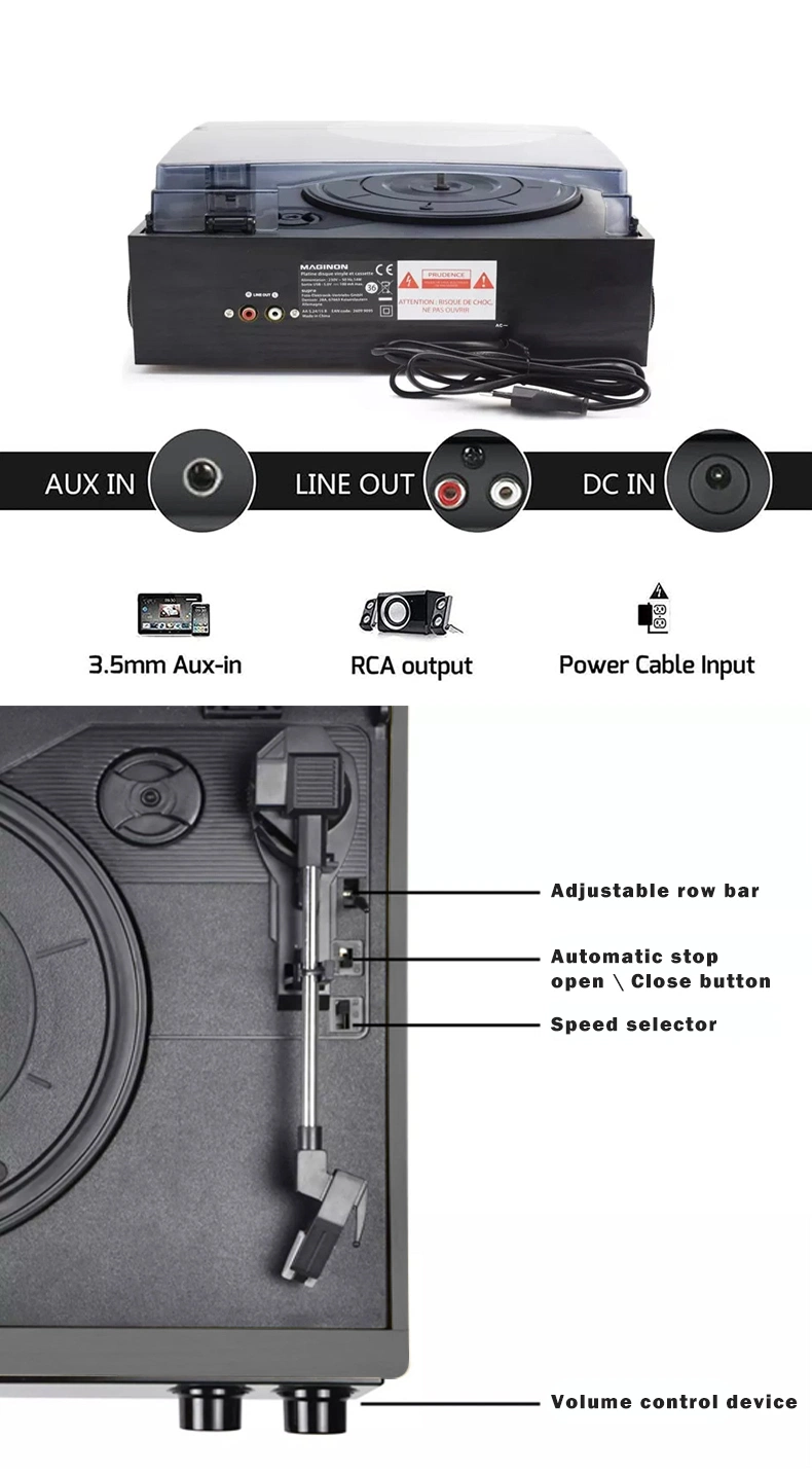 45 Rpm SD USB Vinyl Turntable Phonograph Player Stereo Cassette Tape Player