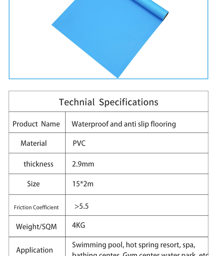 Anti Slip Waterproof Non Skid Plastic PVC Vinyl Floor for Wet Area