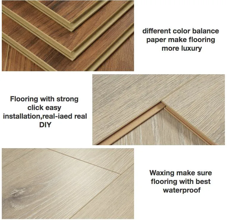 Waterproof Easy Installation PVC Vinyl/Spc/ Laminate Flooring Tiles for Residential and Commercial 8mm 12mm China Manufacturer Laminate Flooring