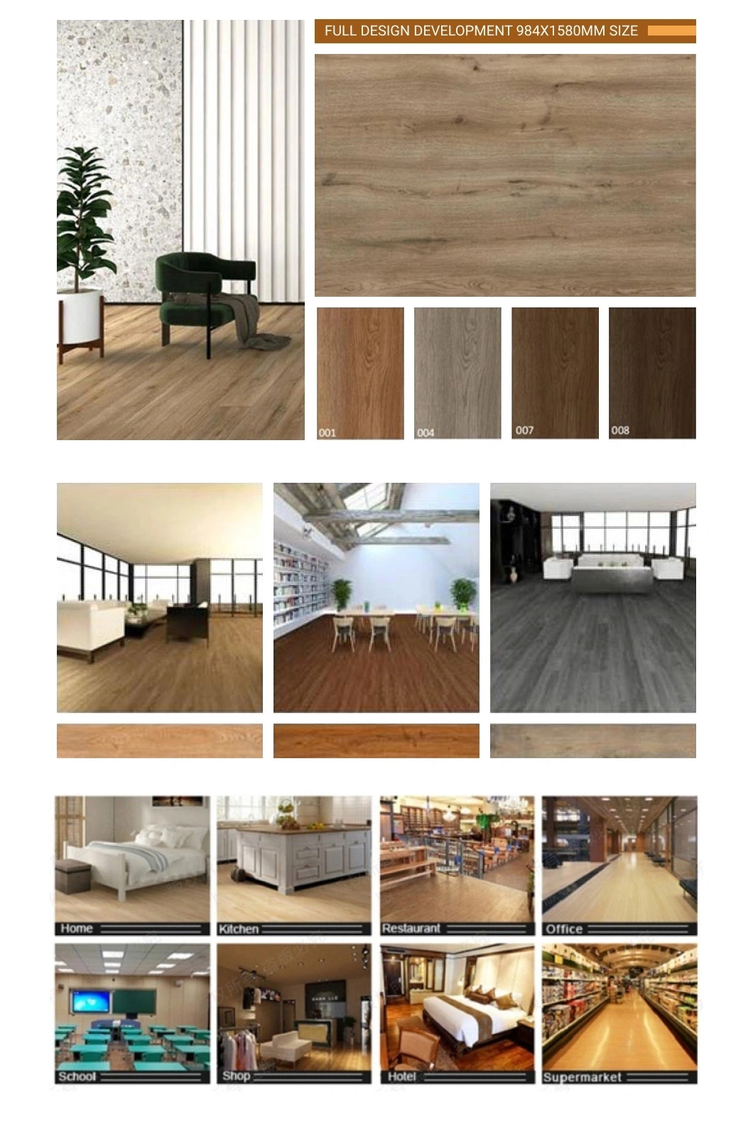 Factory Direct Fireproof Waterproof Non-Slip Anti-Wear Durable No-Formaldehyde Environment-Friendly Spc Vinyl Floor