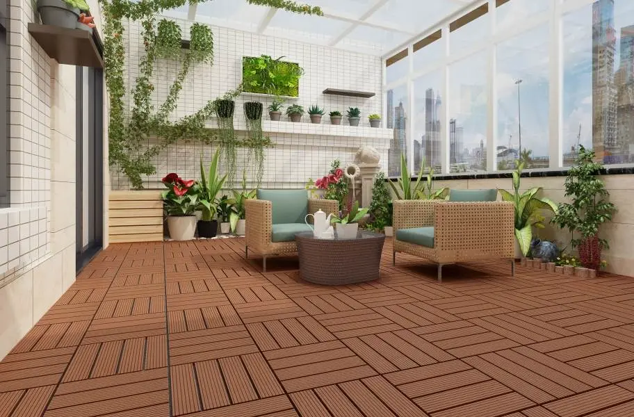 Cheap Price Grooved Stripy DIY Interlocking Wood Plastic Composite Outdoor Deck Tiles