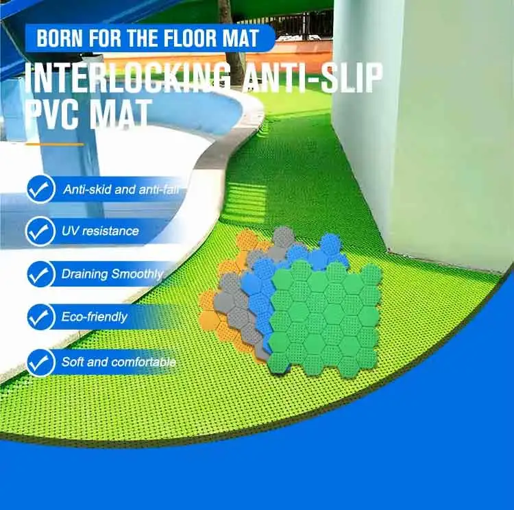 Flexible PVC Anti Slip Mats Modular Interlocking Industrial Anti Fatigue Anti Microbial Bathroom Pool Flooring