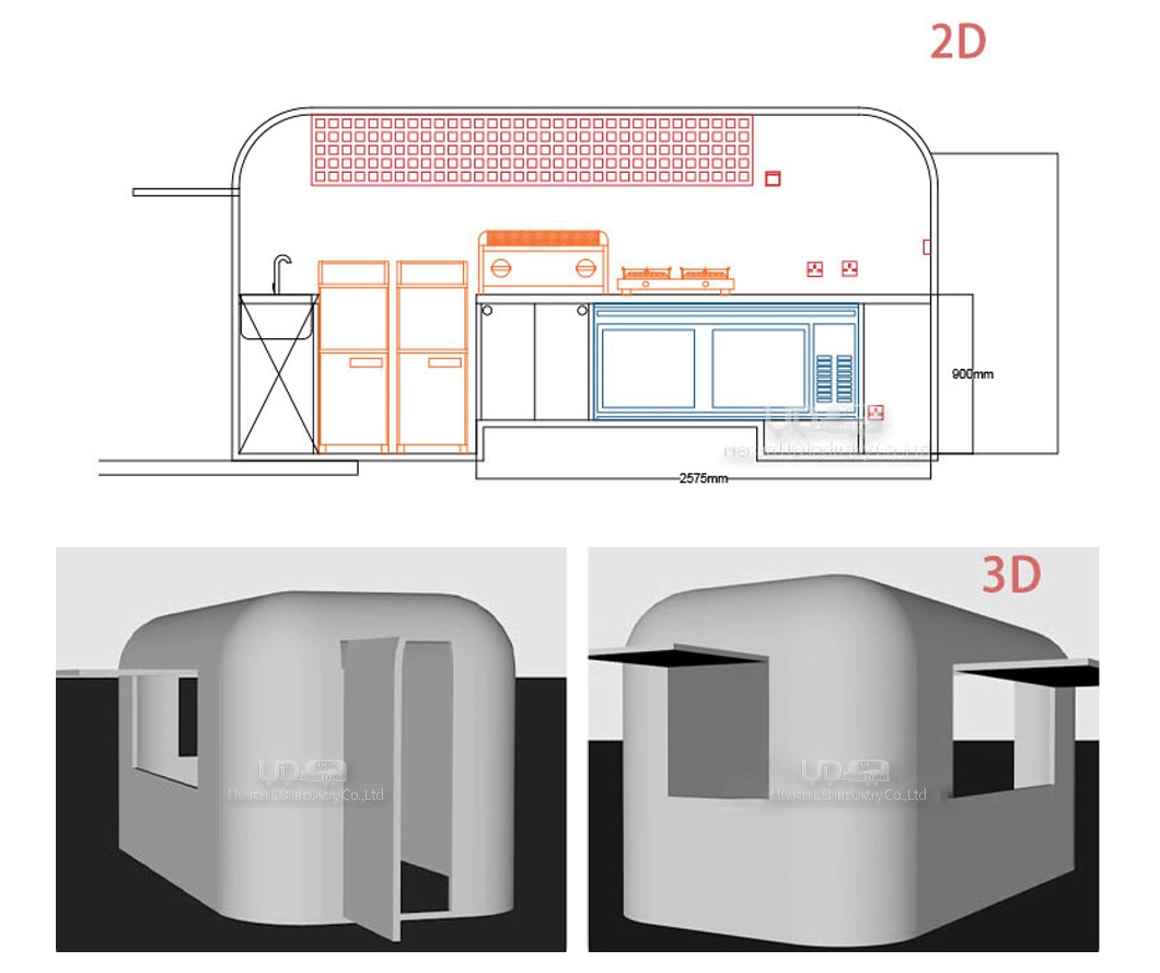 UD Full Kitchen Equipments Cart Ice Cream Airstream Street BBQ Food Trailer Truck For Sale In Usa