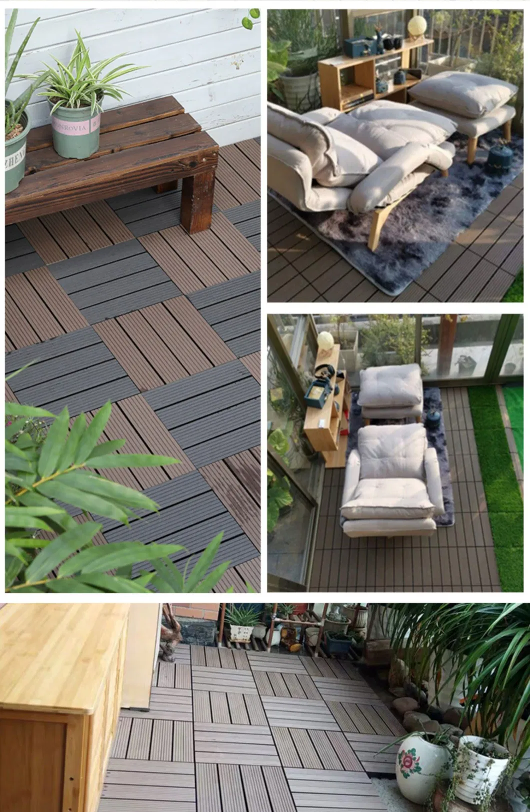 Customized Panel Tiles Roof Balcony Patio 300*300mm WPC Wood Plastic Composite Interlocking Deck Tiles