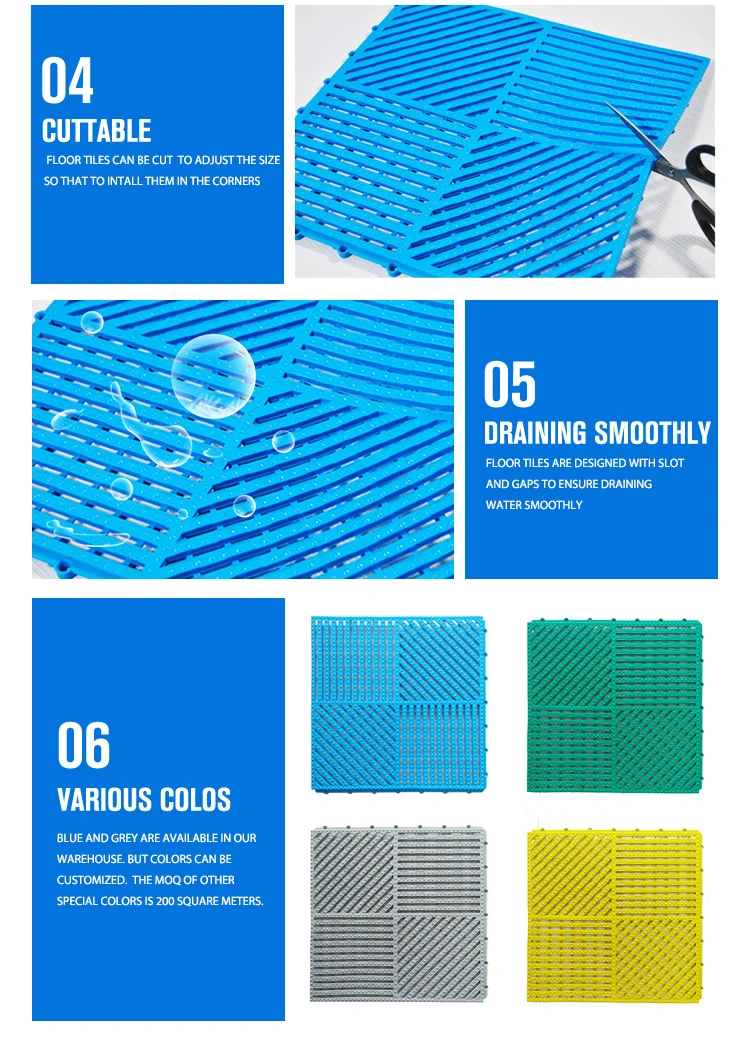 Modular Draining Interlocking Non Slip PVC Flooring Tile for Swimming Pool