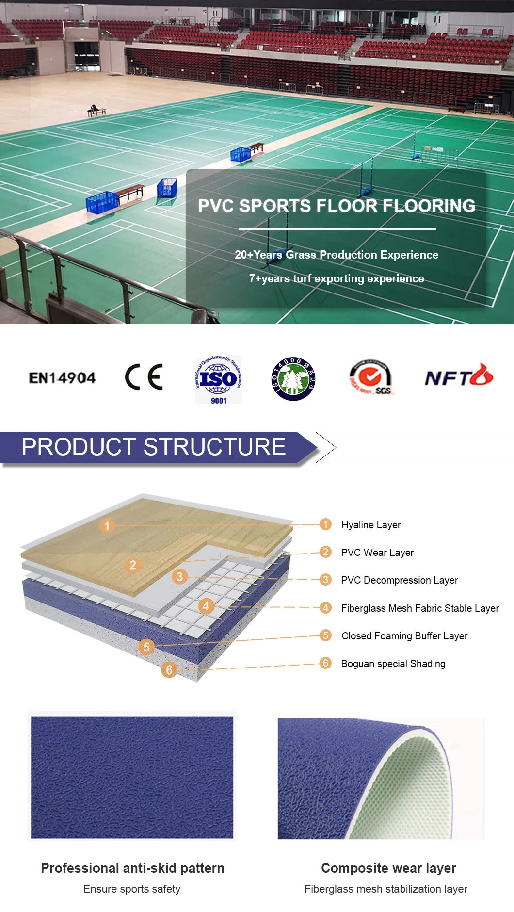 Easy Installation Anti-Slip Colorful PVC Vinly Sports Flooring for Wholesale