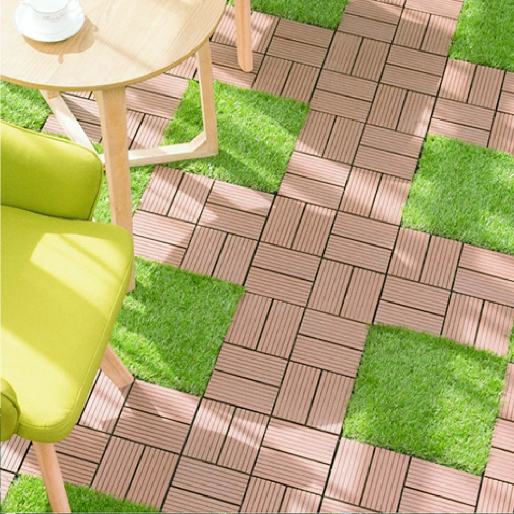 300*300 mm Quick Installation Low Maintenance Waterproof Anti-Fade Wood Plastic Composite WPC Interlocking Patio Deck Tiles