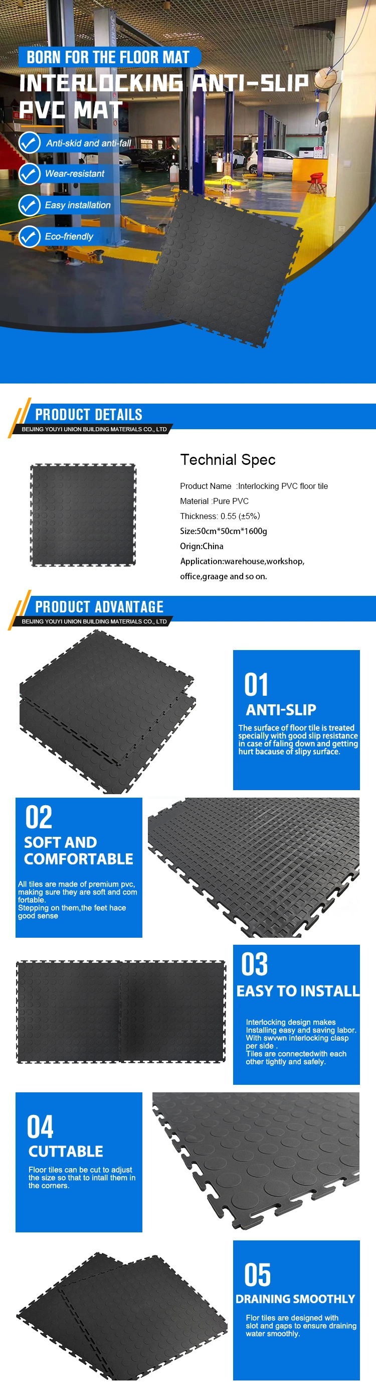 Interlocking PVC Floor Tiles for Garage and Factory Workshop