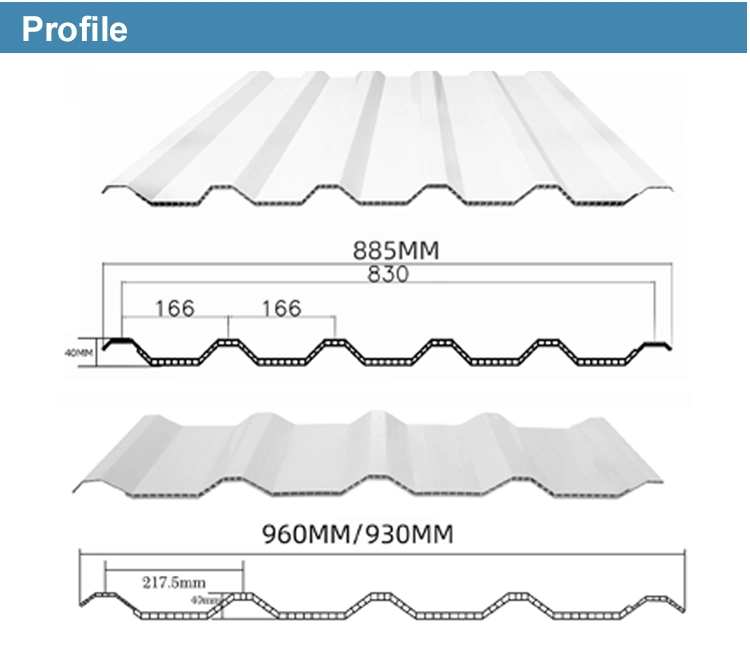 Good Sound Insulation 10mm Plastic Roof Material PVC Hollow Roofing Tile