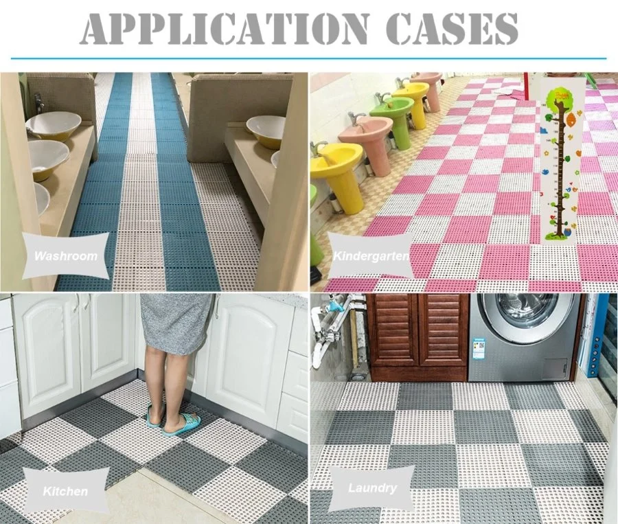 Eco-Friendly PVC Interlocking Floor Mats for Shower, Pool, Bathroom, Locker Room, 300X300mm Square Vinyl Non-Slip Drain Mats