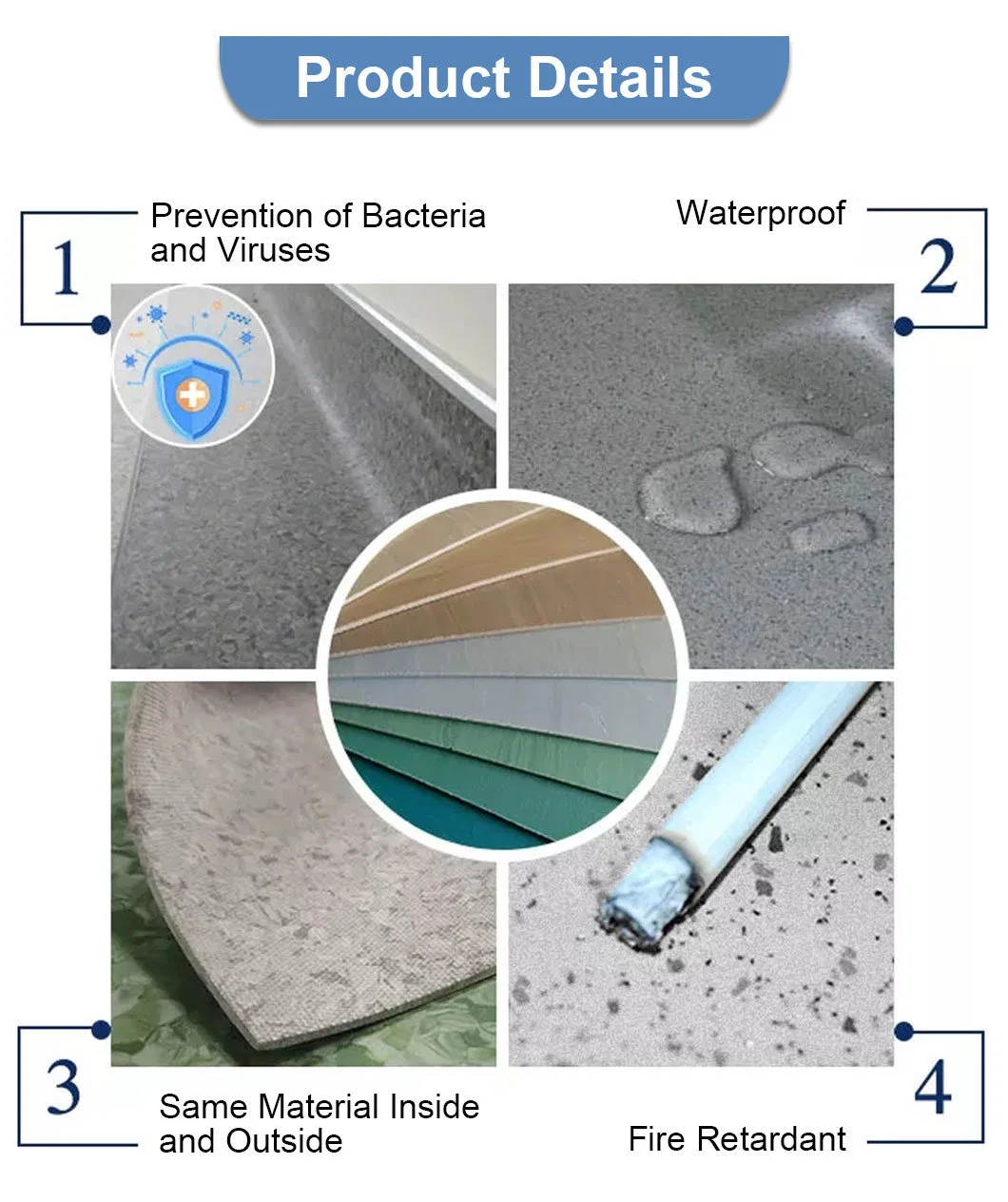 Anti-Static Antibacterial 100% Virgin Indoor PVC Plastic Homogeneous Vinly Flooring/Roll/Sheet