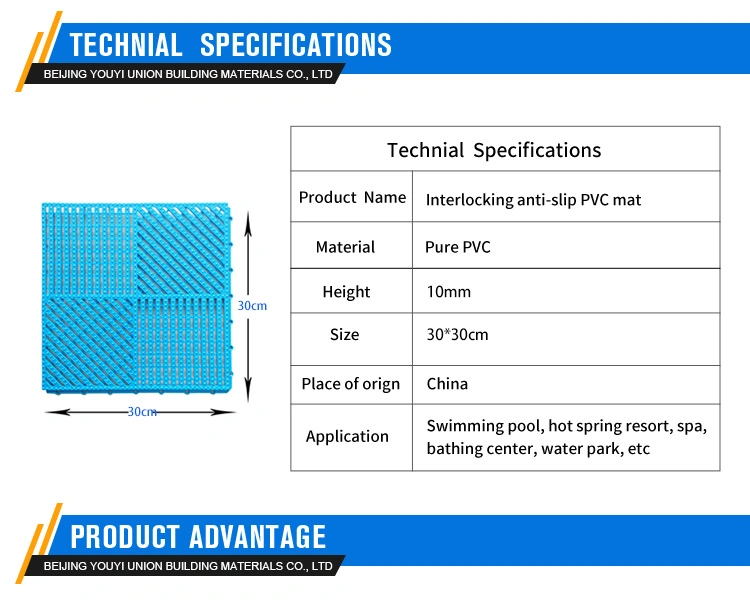 Modular Draining Interlocking Non Slip PVC Flooring Tile for Swimming Pool