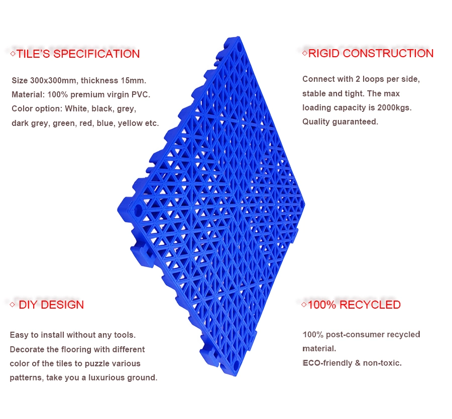Environmental Protection Outdoor Non-Slip Interlocking Free Flow Garage Floor Tiles 400*400*18