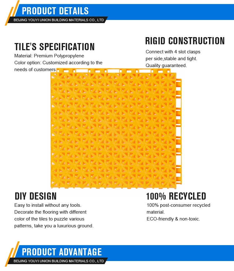 Interlocking Rot-Proof Vinyl Floor Tile for Outdoor Basketball Court