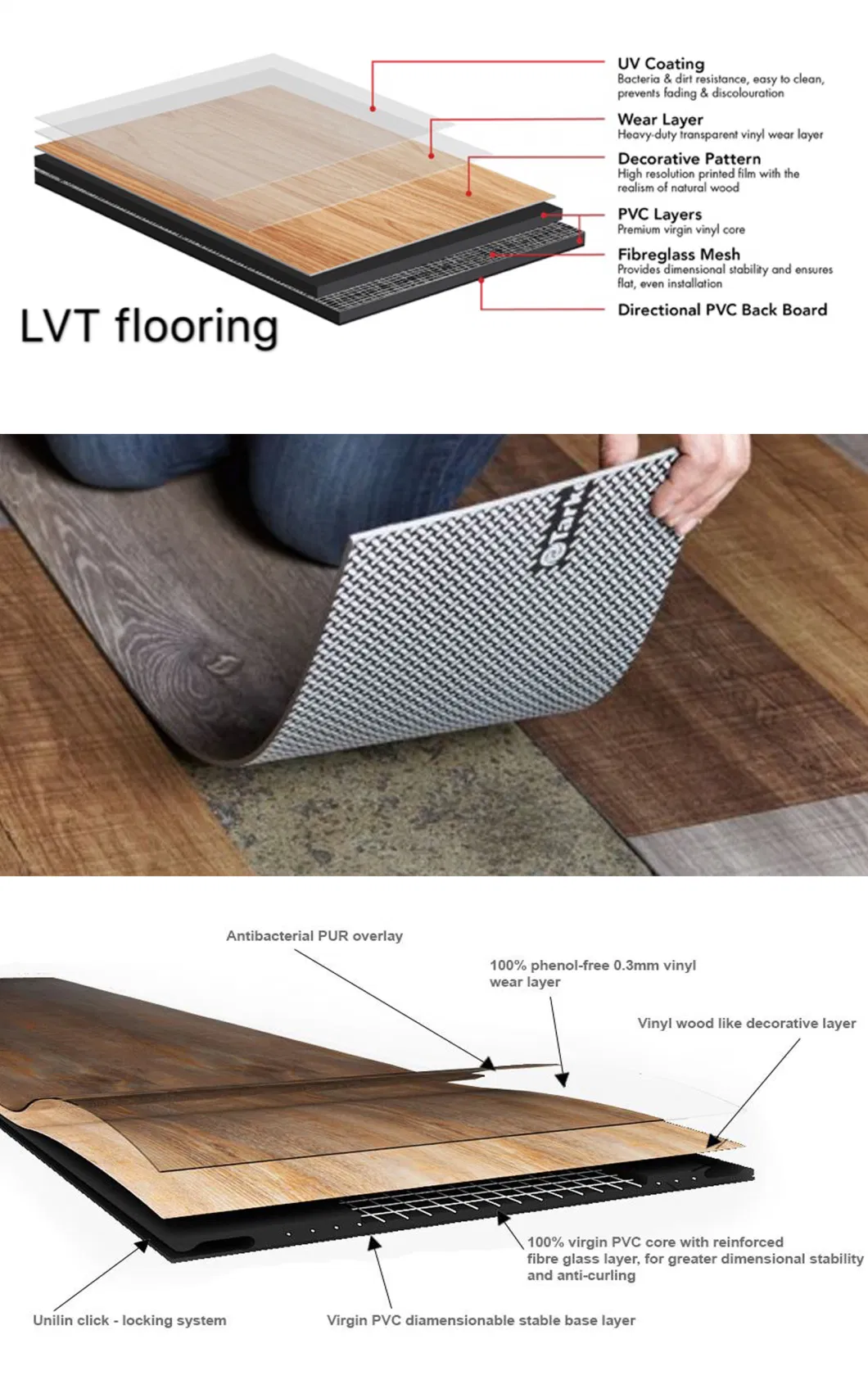 UV Coating High Matt Lvt PVC Self-Adhesive Design Covering Vinyl Flooring