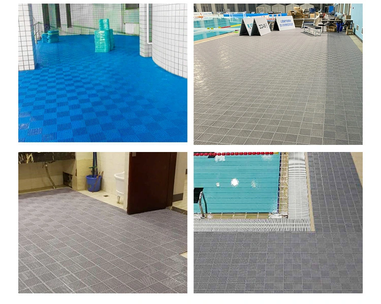 Modular Draining Interlocking Non Slip PVC Flooring Tile for Swimming Pool