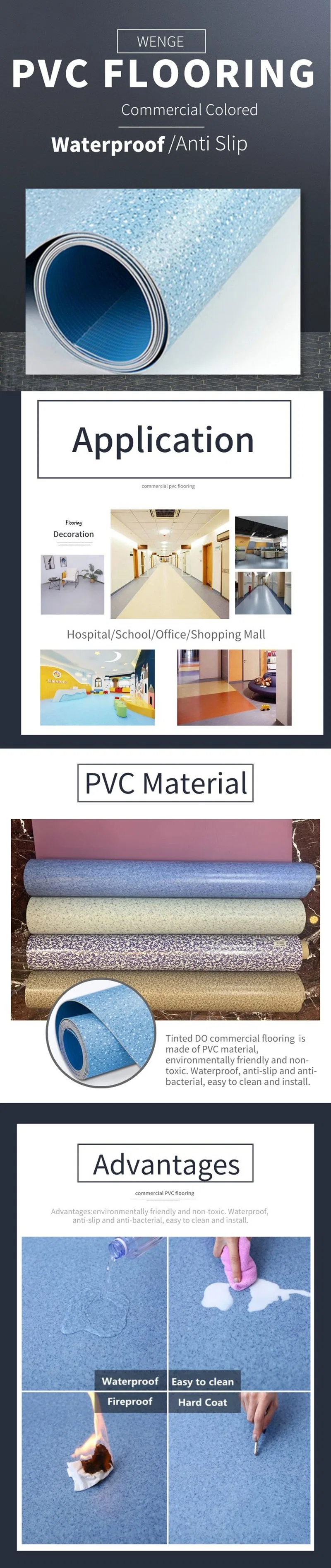 Homogeneous Plain Colors 2mm Wear Layer PVC Flooring