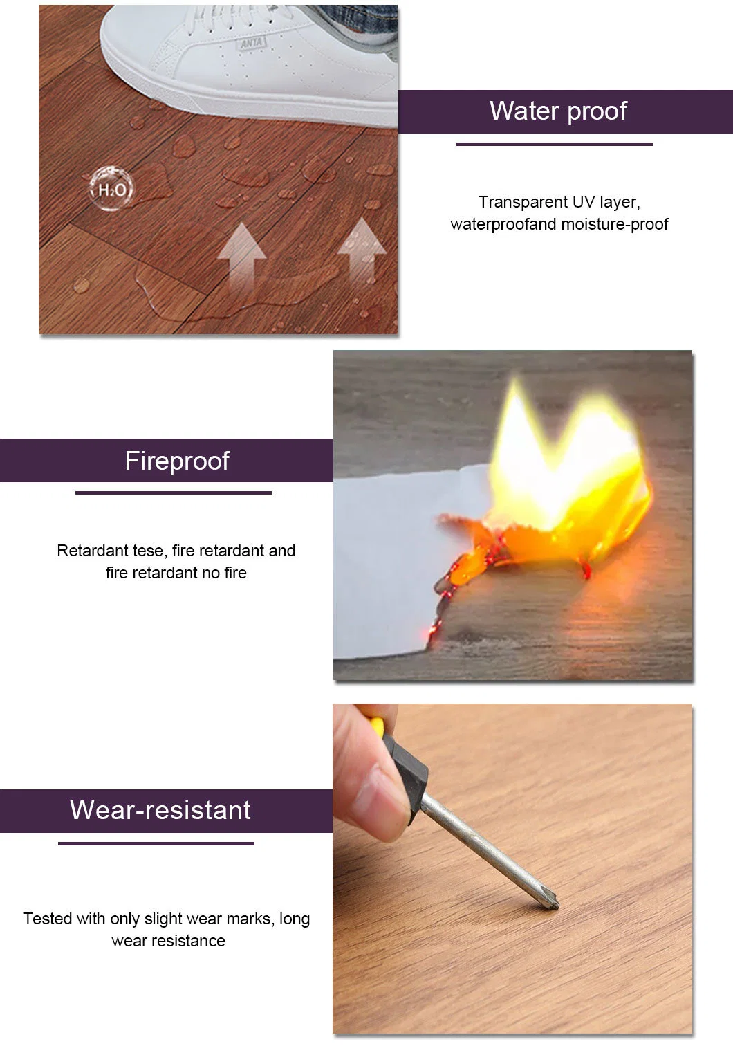 Flame Retardant 6mm Thick Indoor Sports PVC Vinly Floor Tile Sheet Flooring