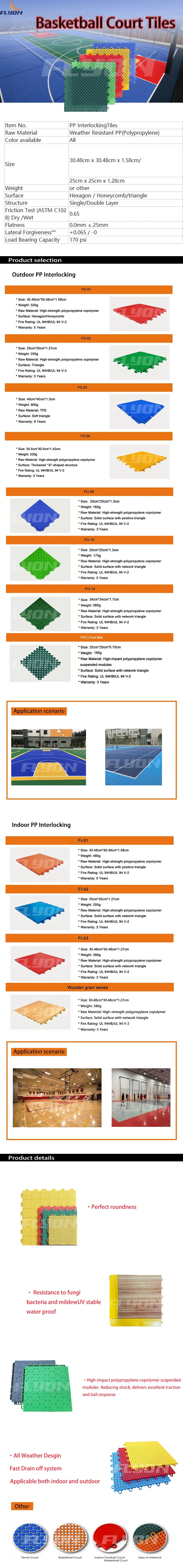 PP Interlocking Modular Sport Outdoor Flooring Tiles for Multi Sport Courts