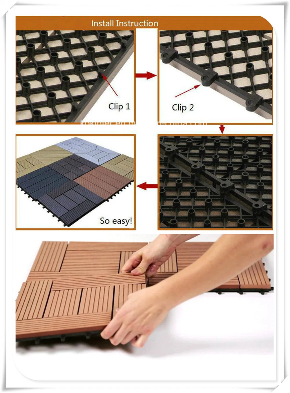 Interlocking Outdoor Plastic Base Economic Waterproof High Quality WPC Deck Tile