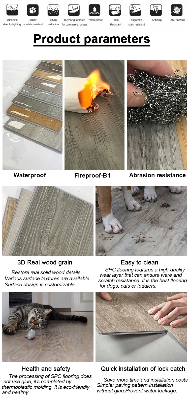 Wholesale Anti-Slip Spc Waterproof Vinyl Plank Flooring for Livingroom Floor 4mm Luxury Spc Floor Tile