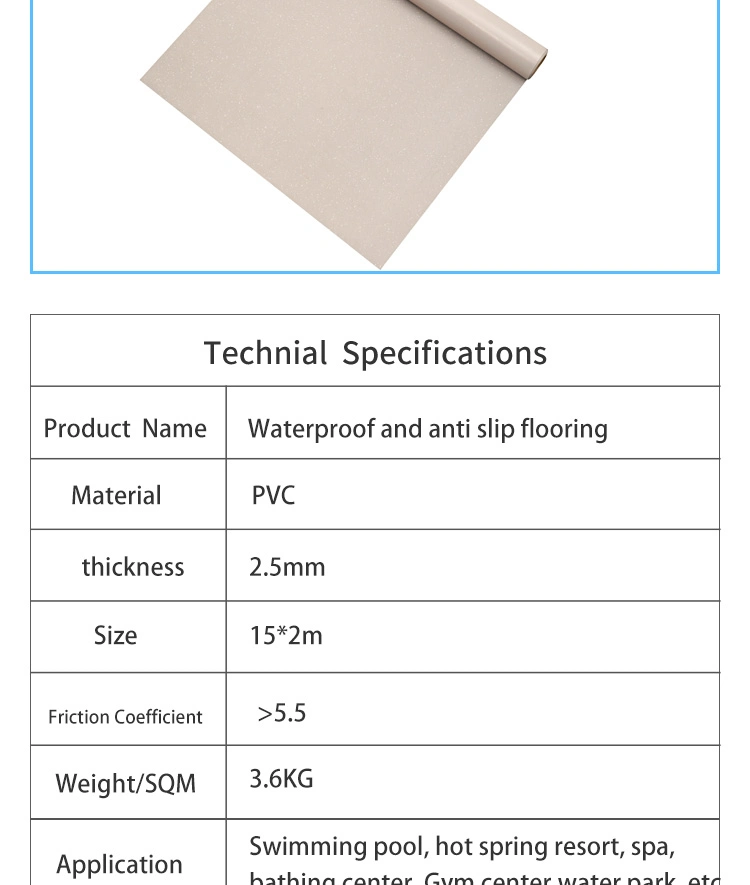 Special Anti Slip Surface Waterproof PVC Vinyl Sheet for Wet Area Swimming Pool Water Park Luxury Vinyl Anti Slip Floor