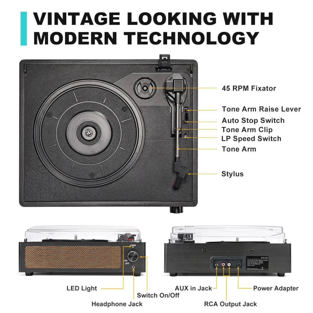 Vintage Vinyl Turntable Player Supports Headphone Jack/Aux Input/RCA out - Walnut