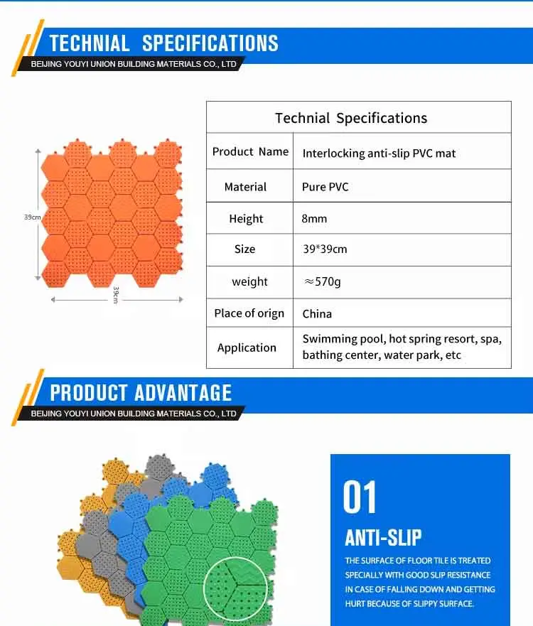 Flexible PVC Anti Slip Mats Modular Interlocking Industrial Anti Fatigue Anti Microbial Bathroom Pool Flooring