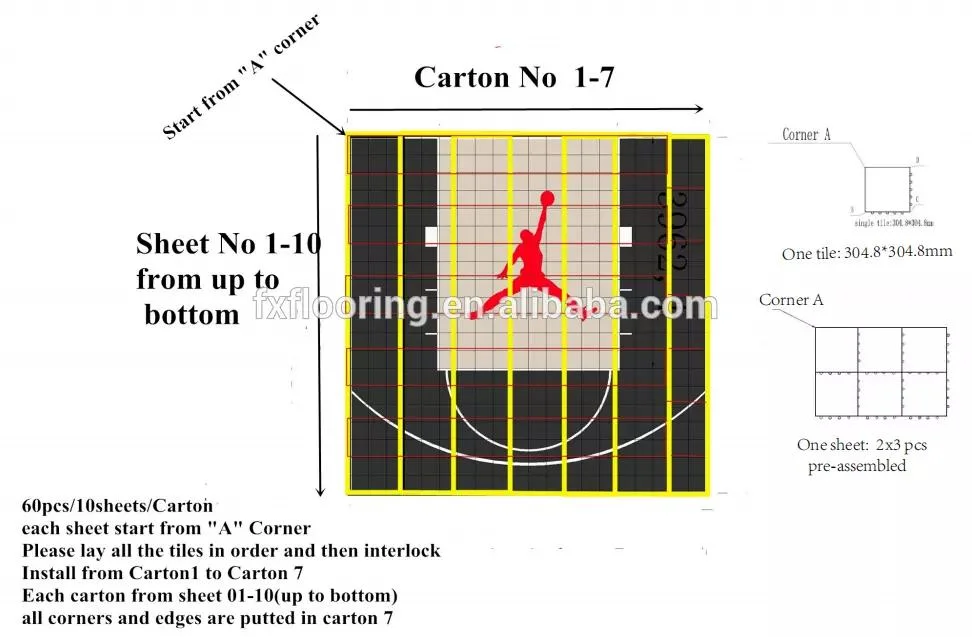 20X20 Feet Backyard Basketball Court Surfaces with Jordan Logo on It From China Cleaning Artifical