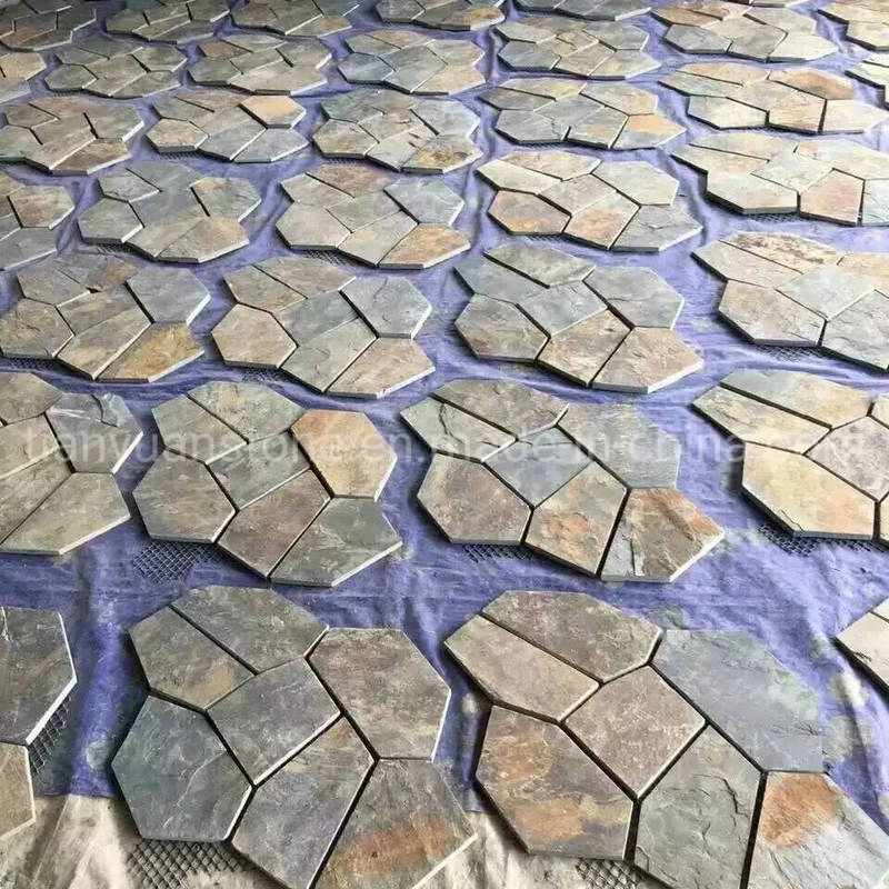 Crazy Pattern Slate Paving Tile Interlocking Pattern Tile Meshed for Pavement