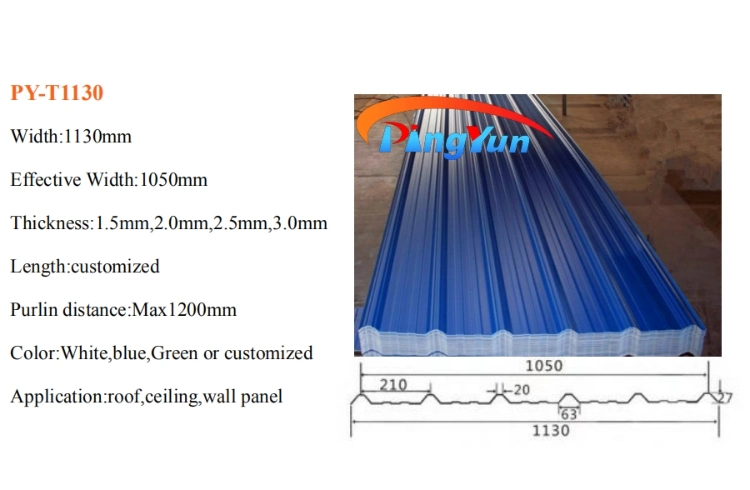 Chinese Manufacturer Waterproof Heat Insulation T1130 PVC Corrugated Roof Tile