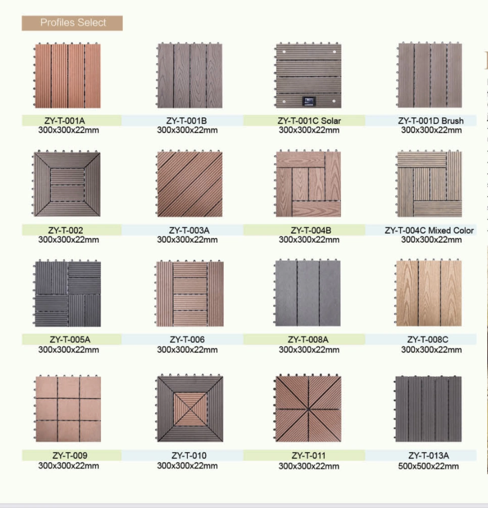 Anti-Static Moisture-Proof Anti-Fade Easily Install Waterproof WPC Interlocking Patio Deck Tiles Terrace Decking Tile