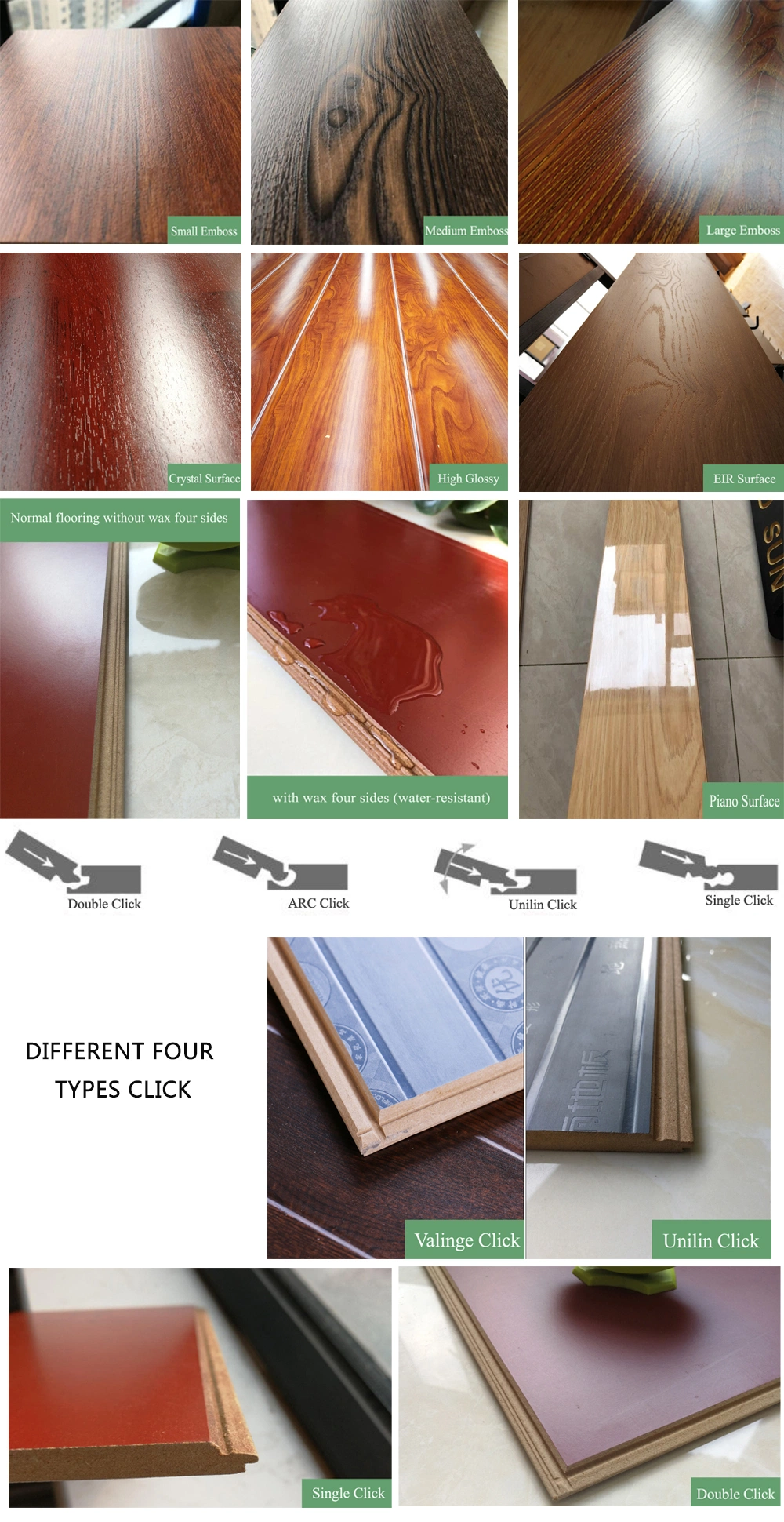 Thickness 8mm 12mm Laminate Flooring HDF Crystal Surface Wood Grain Anti-Skip Moisture Proof for Indoor Housing Laminate Flooring