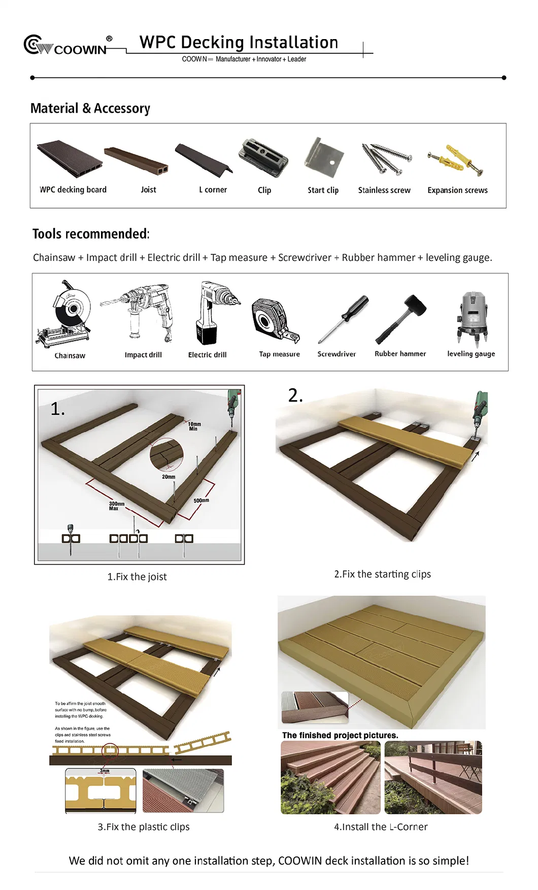 Waterproof WPC DIY Decking Tile Interlocking Composite Decking