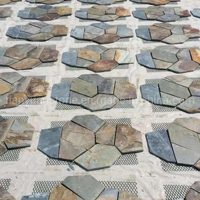 Crazy Pattern Slate Paving Tile Interlocking Pattern Tile Meshed for Pavement