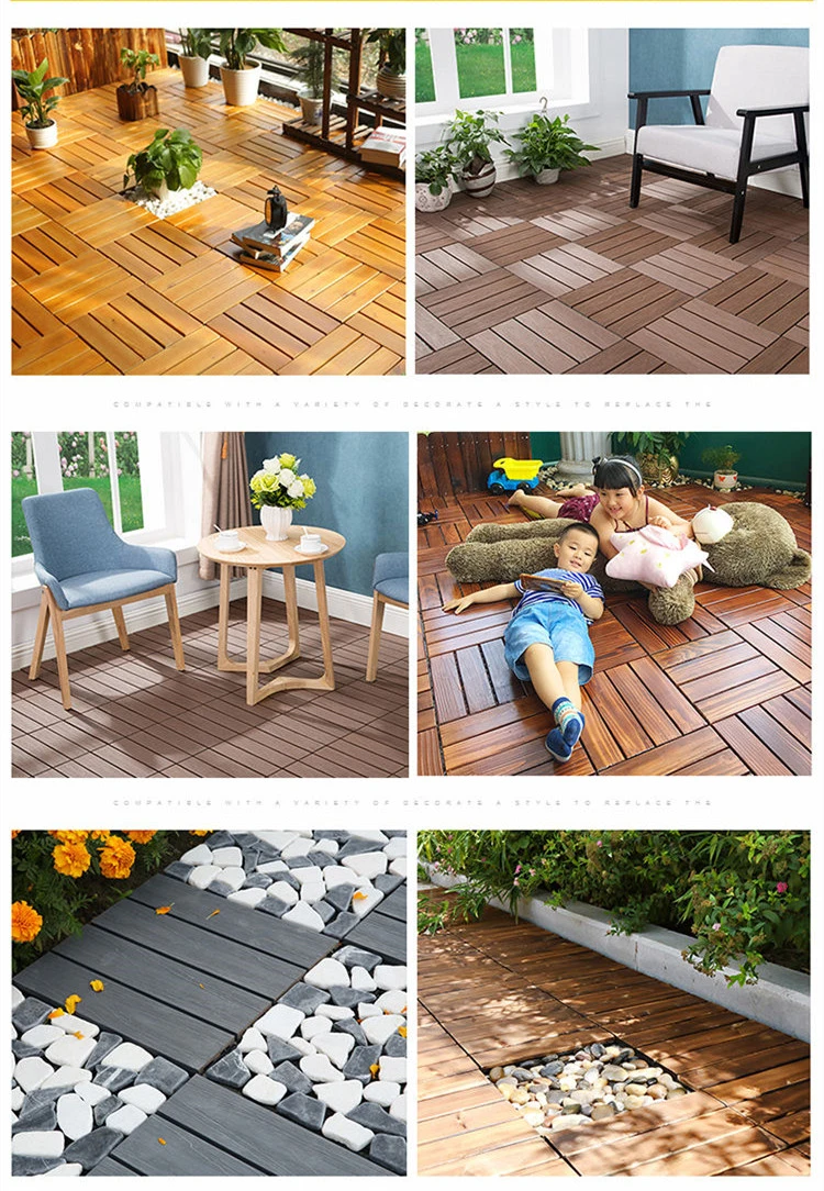 WPC Floor Tile Interlocking Flooring Wood Decking Tile Plastic Base Parquet Decking Outdoor DIY Floor Tiles Wooden Grain Embossing and Grooved